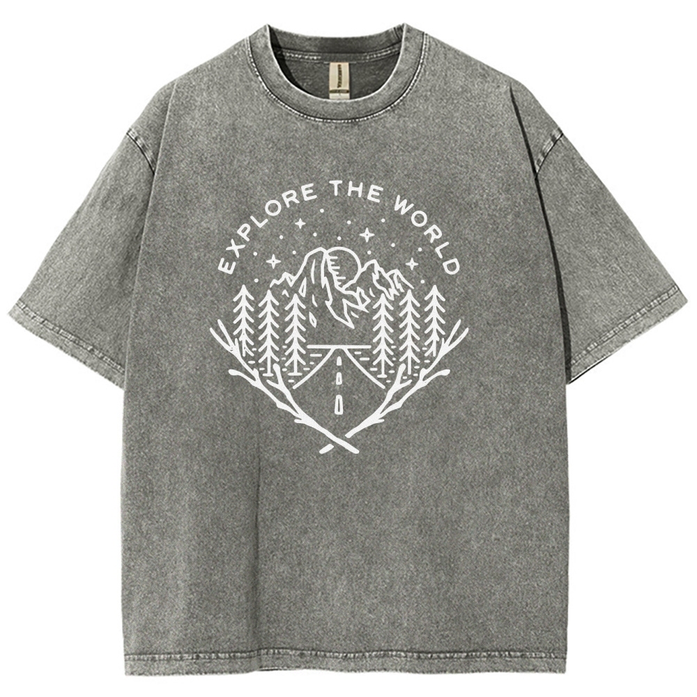 Washed T-Shirt | Unisex Fit Explore The Forest Tee | TIDESENCE