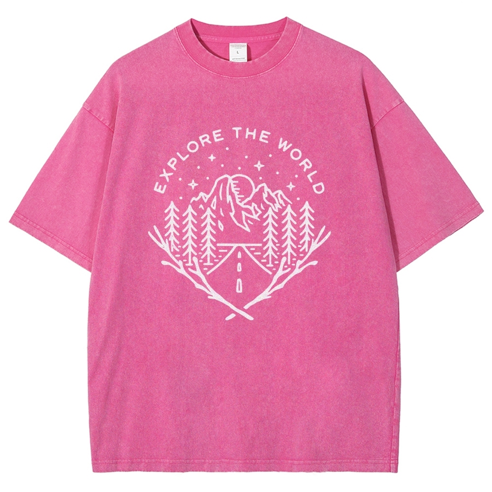 Washed T-Shirt | Unisex Fit Explore The Forest Tee | TIDESENCE