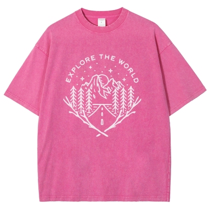 Washed T-Shirt | Unisex Fit Explore The Forest Tee | TIDESENCE