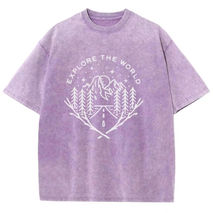 Washed T-Shirt | Unisex Fit Explore The Forest Tee | TIDESENCE