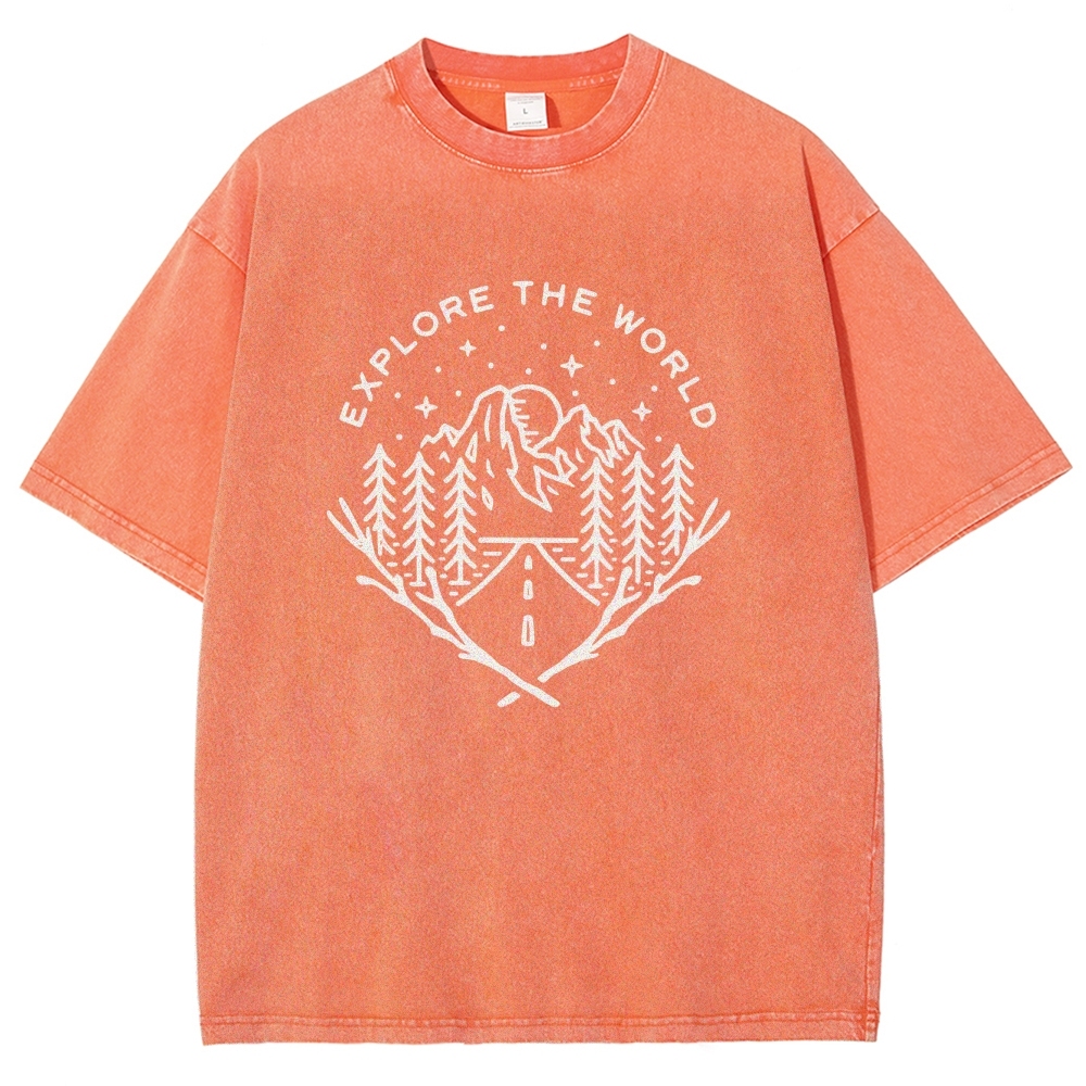 Washed T-Shirt | Unisex Fit Explore The Forest Tee | TIDESENCE