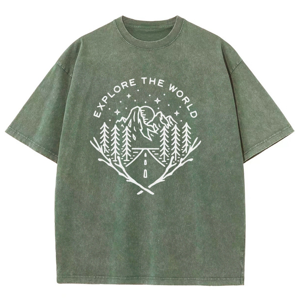 Washed T-Shirt | Unisex Fit Explore The Forest Tee | TIDESENCE