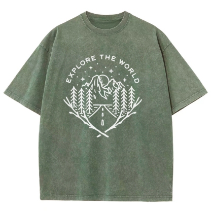Washed T-Shirt | Unisex Fit Explore The Forest Tee | TIDESENCE