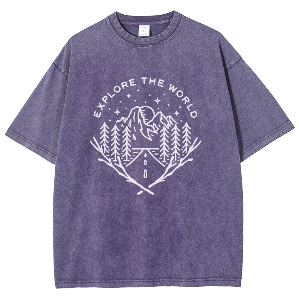 Washed T-Shirt | Unisex Fit Explore The Forest Tee | TIDESENCE