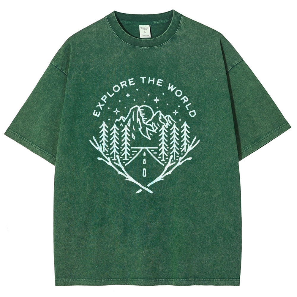 Washed T-Shirt | Unisex Fit Explore The Forest Tee | TIDESENCE