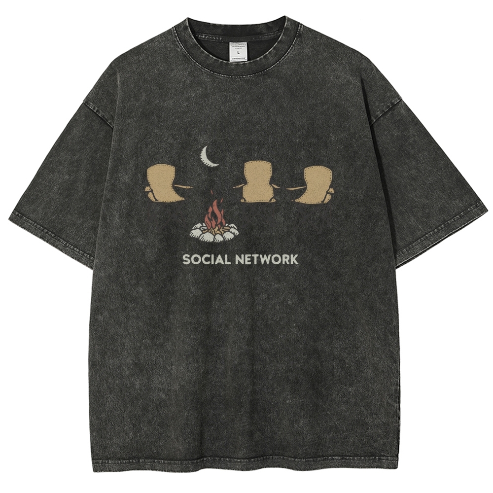 Washed T-Shirt | Unisex Campfire Social Network Graphic Tee | TIDESENCE
