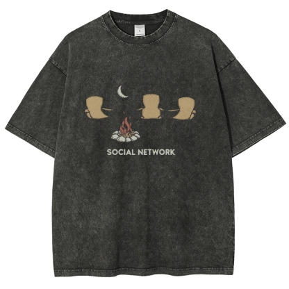 Washed T-Shirt | Unisex Campfire Social Network Graphic Tee | TIDESENCE