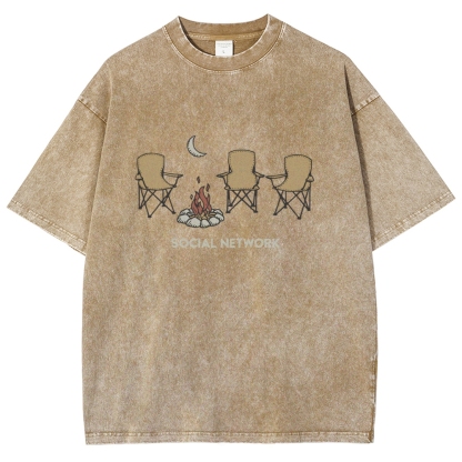 Washed T-Shirt | Unisex Campfire Social Network Graphic Tee | TIDESENCE