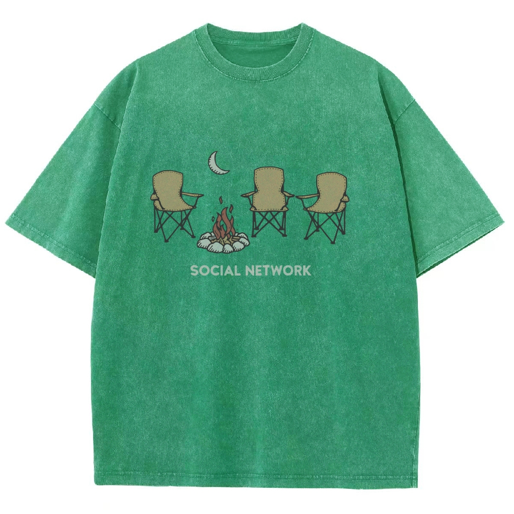 Washed T-Shirt | Unisex Campfire Social Network Graphic Tee | TIDESENCE