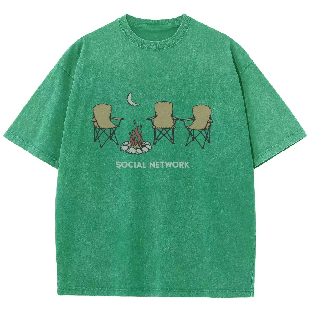 Washed T-Shirt | Unisex Campfire Social Network Graphic Tee | TIDESENCE
