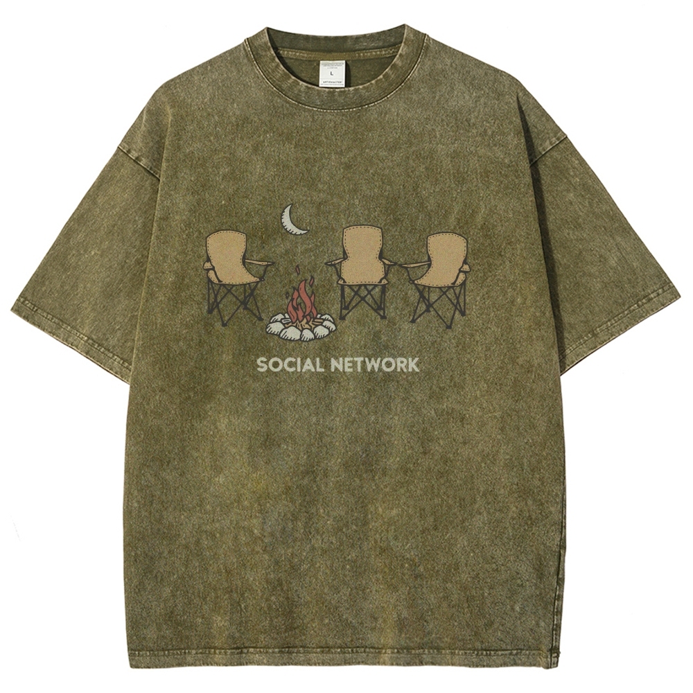 Washed T-Shirt | Unisex Campfire Social Network Graphic Tee | TIDESENCE