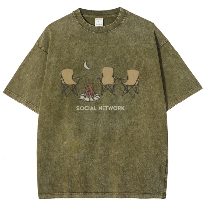 Washed T-Shirt | Unisex Campfire Social Network Graphic Tee | TIDESENCE