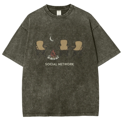 Washed T-Shirt | Unisex Campfire Social Network Graphic Tee | TIDESENCE