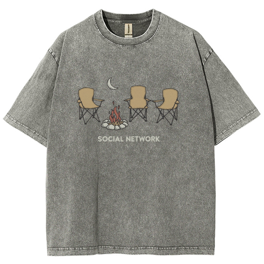 Washed T-Shirt | Unisex Campfire Social Network Graphic Tee | TIDESENCE