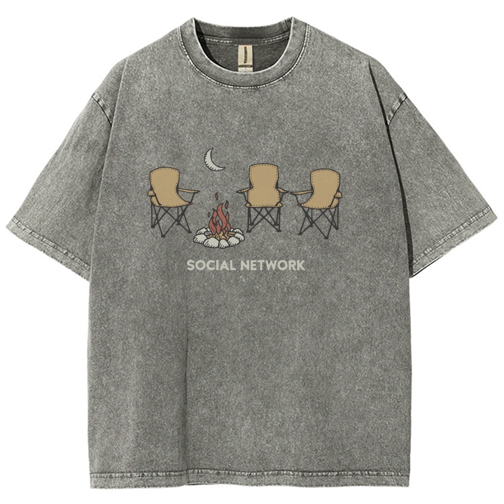 Washed T-Shirt | Unisex Campfire Social Network Graphic Tee | TIDESENCE