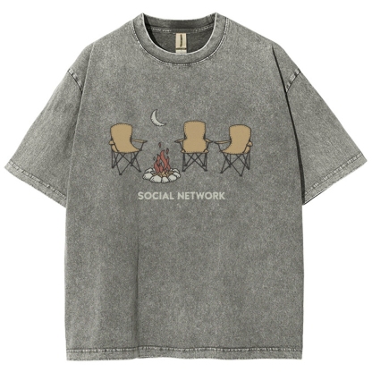 Washed T-Shirt | Unisex Campfire Social Network Graphic Tee | TIDESENCE