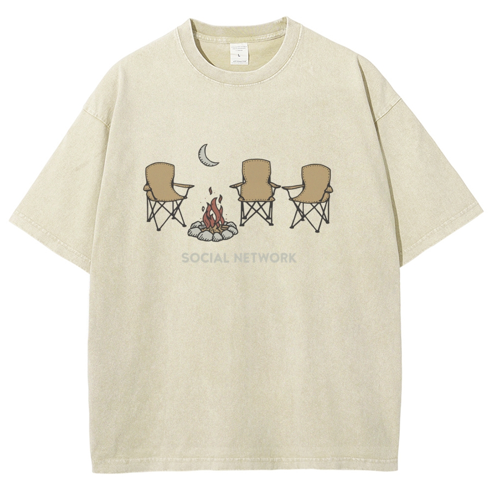 Washed T-Shirt | Unisex Campfire Social Network Graphic Tee | TIDESENCE