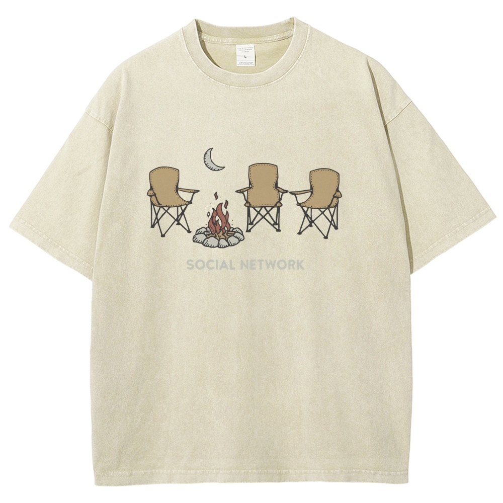 Washed T-Shirt | Unisex Campfire Social Network Graphic Tee | TIDESENCE