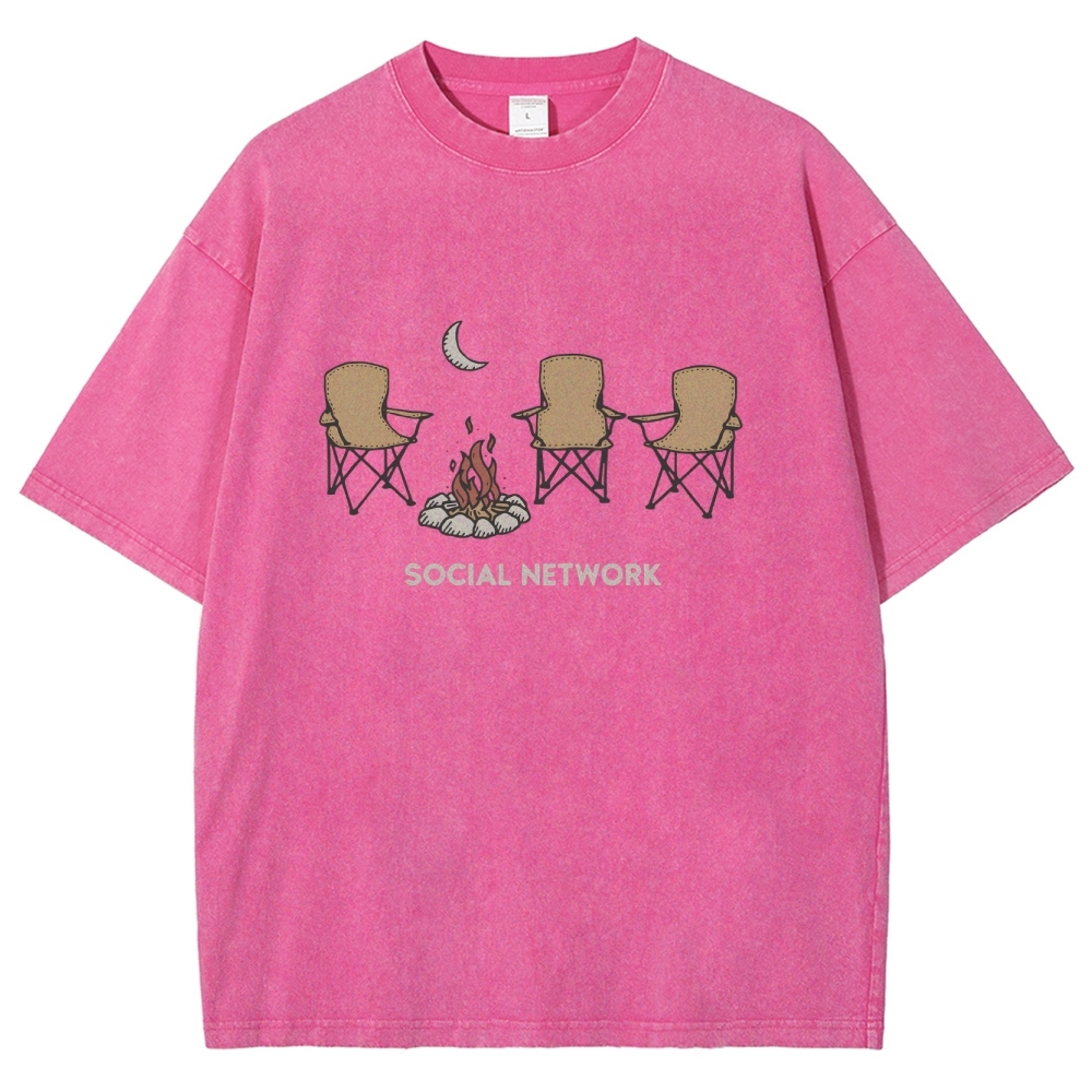 Washed T-Shirt | Unisex Campfire Social Network Graphic Tee | TIDESENCE