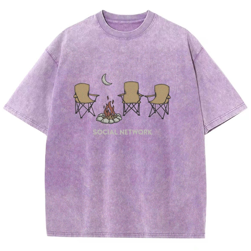 Washed T-Shirt | Unisex Campfire Social Network Graphic Tee | TIDESENCE