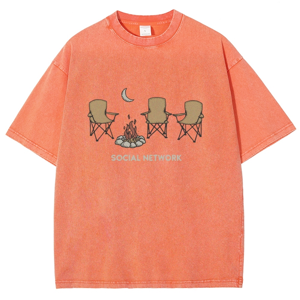 Washed T-Shirt | Unisex Campfire Social Network Graphic Tee | TIDESENCE