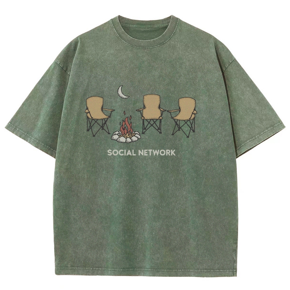 Washed T-Shirt | Unisex Campfire Social Network Graphic Tee | TIDESENCE