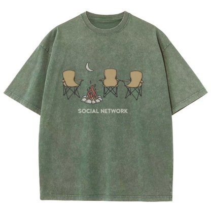 Washed T-Shirt | Unisex Campfire Social Network Graphic Tee | TIDESENCE