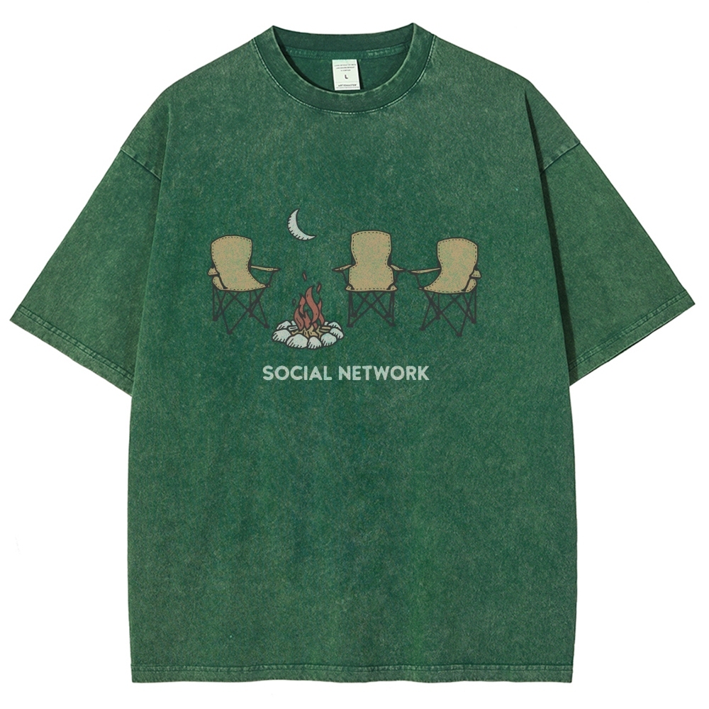 Washed T-Shirt | Unisex Campfire Social Network Graphic Tee | TIDESENCE