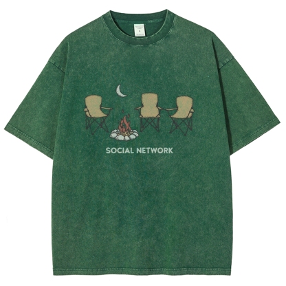 Washed T-Shirt | Unisex Campfire Social Network Graphic Tee | TIDESENCE