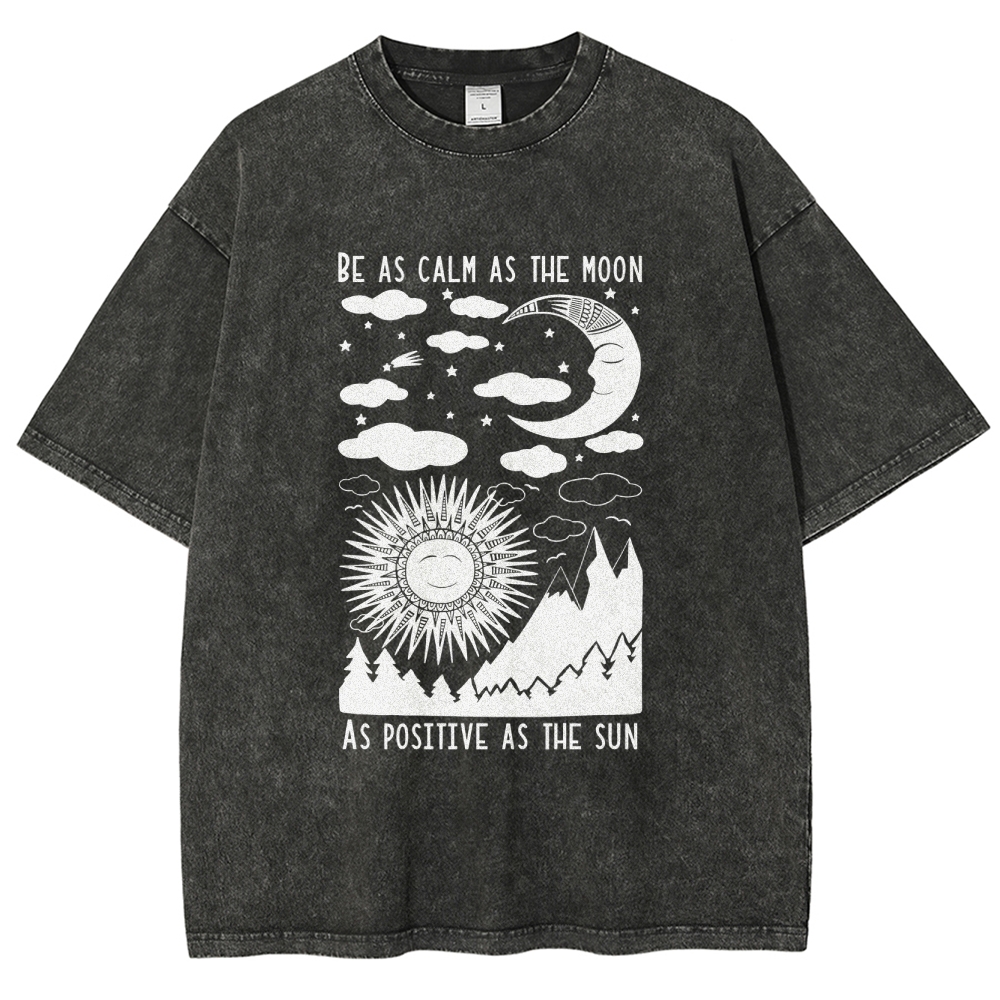 Washed T-Shirt | Unisex Fit Hippie Sun And Moon Graphic Tee | TIDESENCE