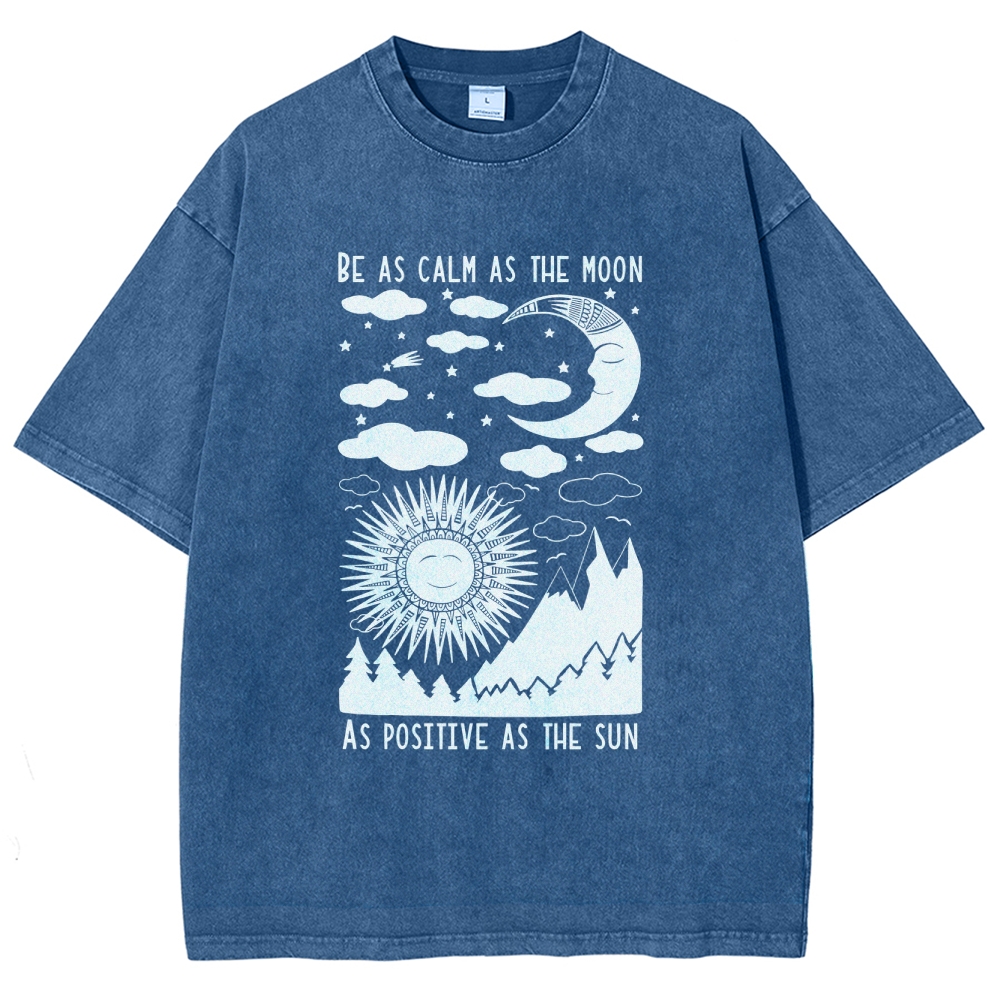 Washed T-Shirt | Unisex Fit Hippie Sun And Moon Graphic Tee | TIDESENCE