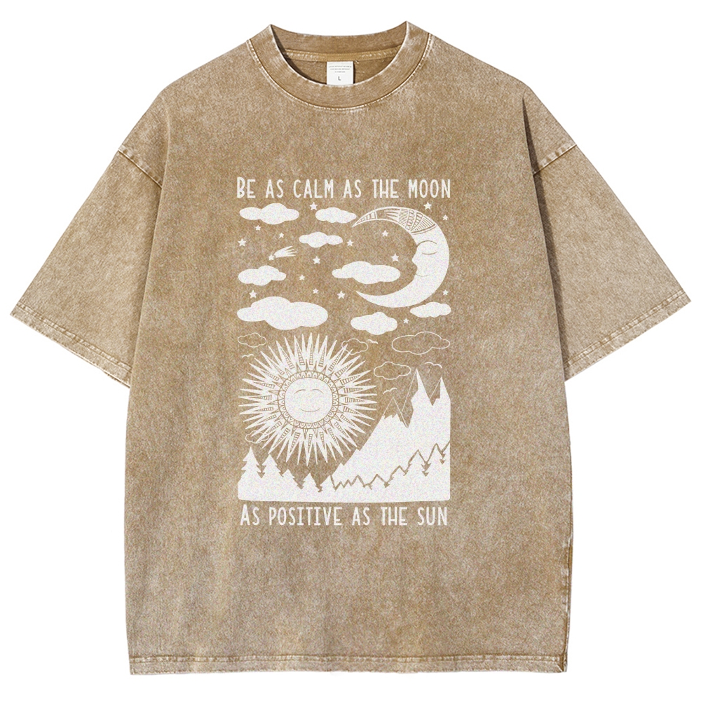 Washed T-Shirt | Unisex Fit Hippie Sun And Moon Graphic Tee | TIDESENCE