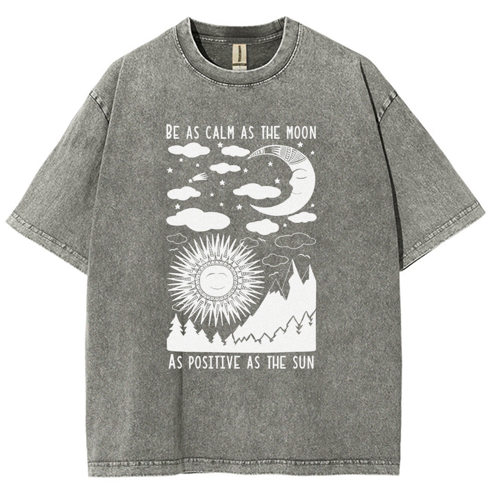 Washed T-Shirt | Unisex Fit Hippie Sun And Moon Graphic Tee | TIDESENCE