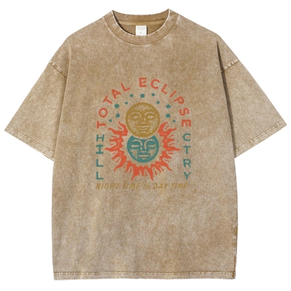 Washed T-Shirt | Unisex Fit Hippie Sun Graphic Tee | TIDESENCE