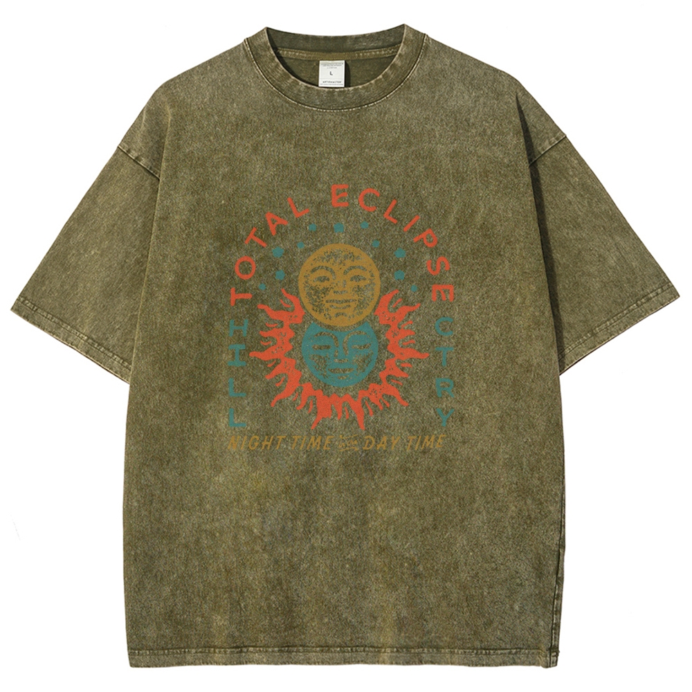 Washed T-Shirt | Unisex Fit Hippie Sun Graphic Tee | TIDESENCE