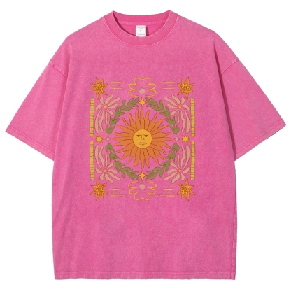 Washed T-Shirt | Unisex Fit Hippie Sun Graphic Tee | TIDESENCE
