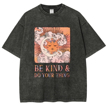 Washed T-Shirt | Unisex Fit Hippie Sun and Moon Graphic Tee | TIDESENCE