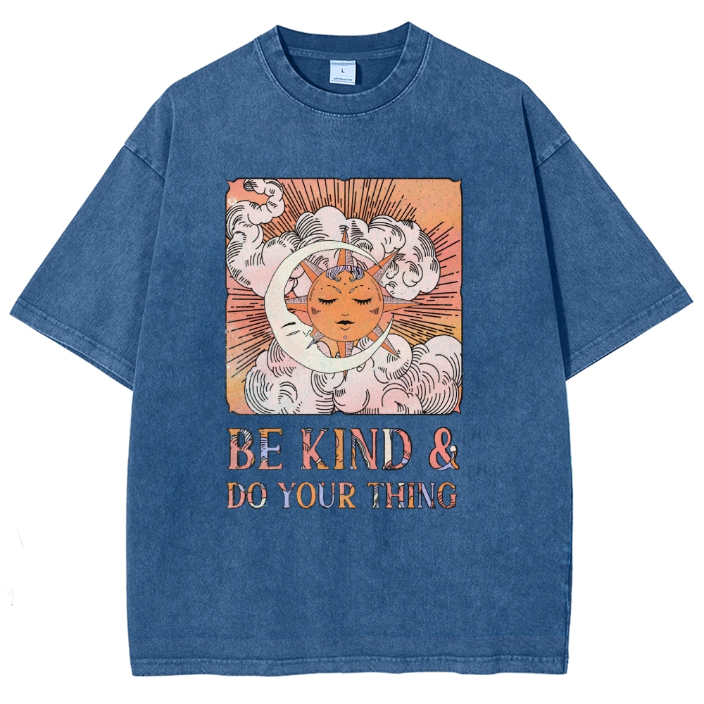Washed T-Shirt | Unisex Fit Hippie Sun and Moon Graphic Tee | TIDESENCE