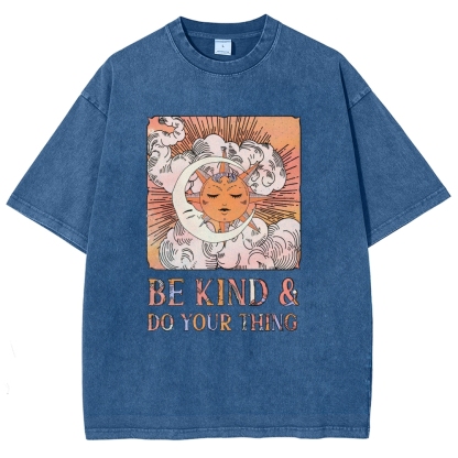 Washed T-Shirt | Unisex Fit Hippie Sun and Moon Graphic Tee | TIDESENCE