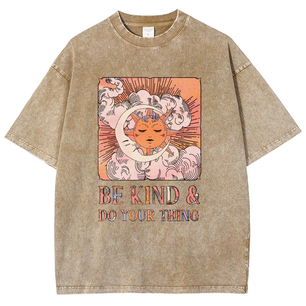 Washed T-Shirt | Unisex Fit Hippie Sun and Moon Graphic Tee | TIDESENCE