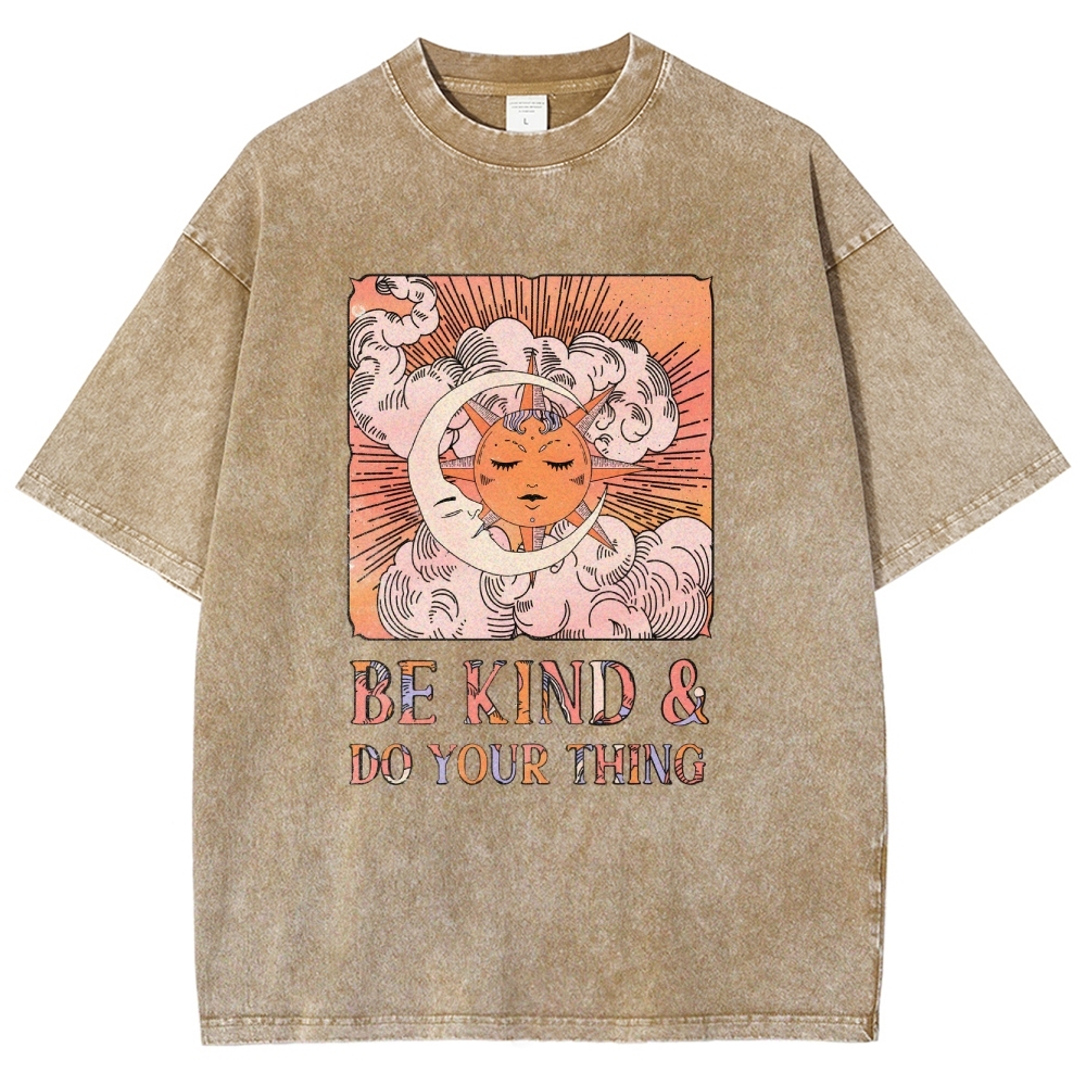 Washed T-Shirt | Unisex Fit Hippie Sun and Moon Graphic Tee | TIDESENCE