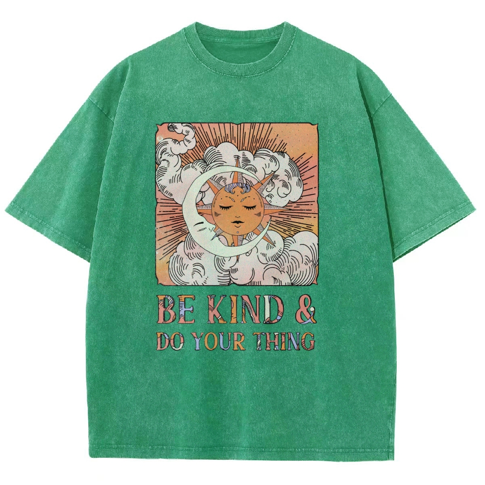 Washed T-Shirt | Unisex Fit Hippie Sun and Moon Graphic Tee | TIDESENCE
