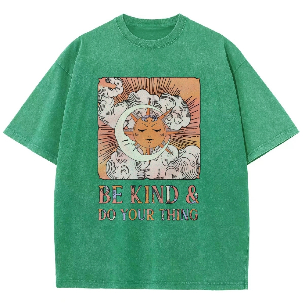 Washed T-Shirt | Unisex Fit Hippie Sun and Moon Graphic Tee | TIDESENCE