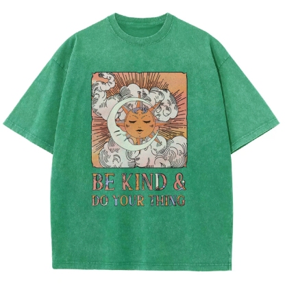 Washed T-Shirt | Unisex Fit Hippie Sun and Moon Graphic Tee | TIDESENCE