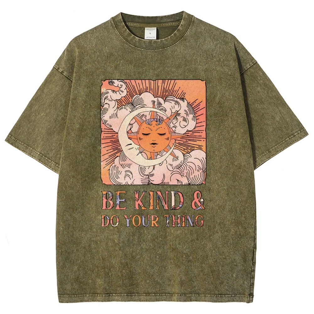 Washed T-Shirt | Unisex Fit Hippie Sun and Moon Graphic Tee | TIDESENCE