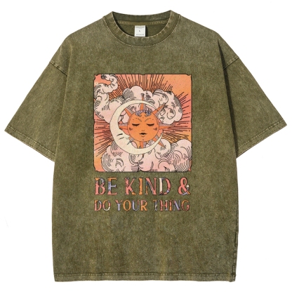 Washed T-Shirt | Unisex Fit Hippie Sun and Moon Graphic Tee | TIDESENCE