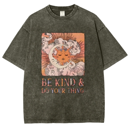 Washed T-Shirt | Unisex Fit Hippie Sun and Moon Graphic Tee | TIDESENCE