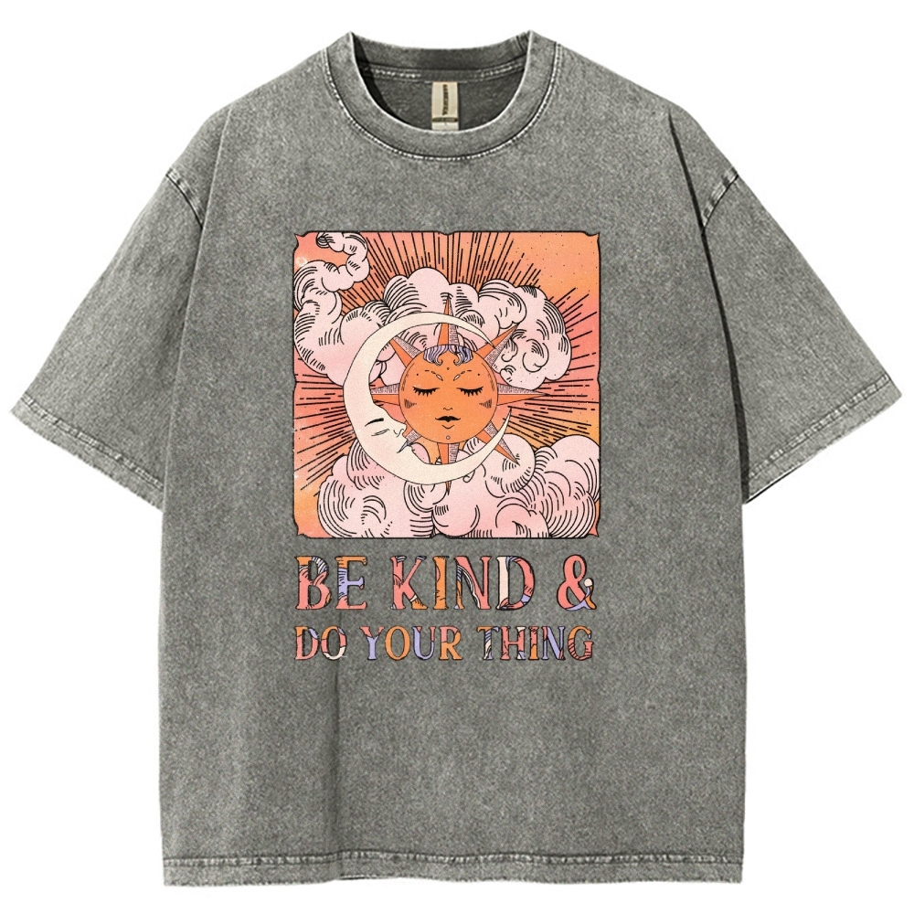 Washed T-Shirt | Unisex Fit Hippie Sun and Moon Graphic Tee | TIDESENCE