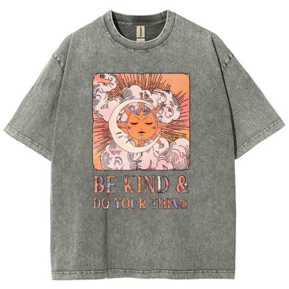 Washed T-Shirt | Unisex Fit Hippie Sun and Moon Graphic Tee | TIDESENCE