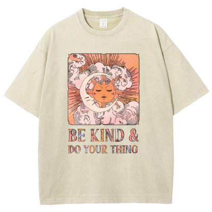 Washed T-Shirt | Unisex Fit Hippie Sun and Moon Graphic Tee | TIDESENCE